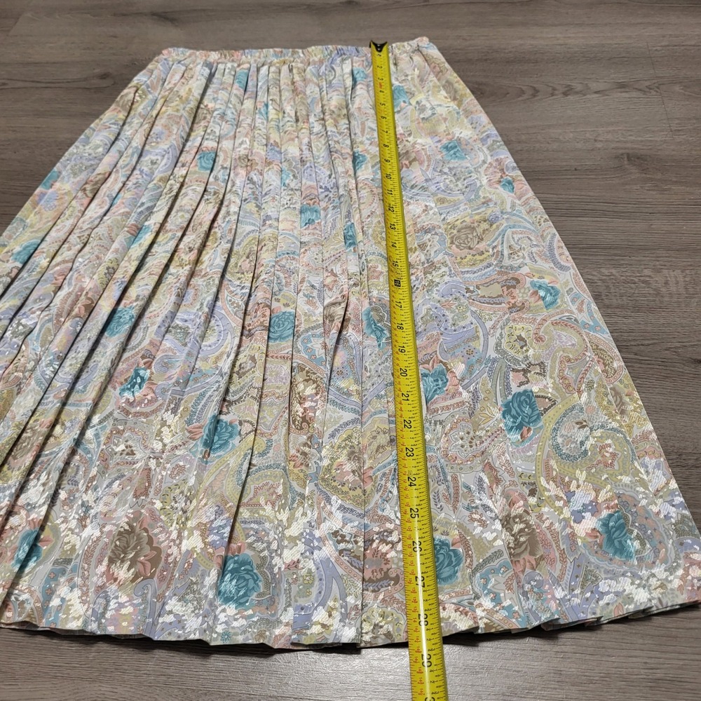 Andrea Gayle Vintage 80s USA Made Paisley Pleated Midi Skirt Pastel Floral Med - Picture 5 of 6